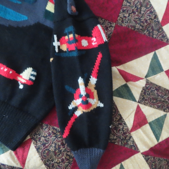 Vtg Hand Knit Berek Aviator Ugly Christmas Sweater Pilot Top Gun Flight Theme M - Picture 6 of 9